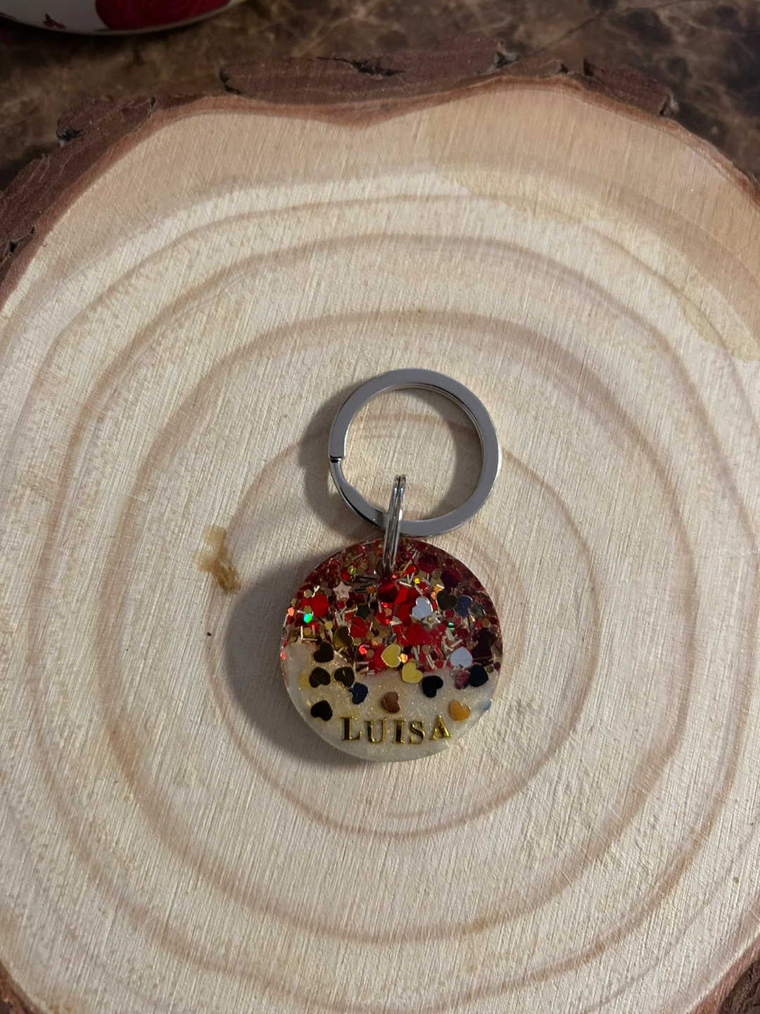 Handmade Glitter PET Tag /Keychain with Name "LUISA"