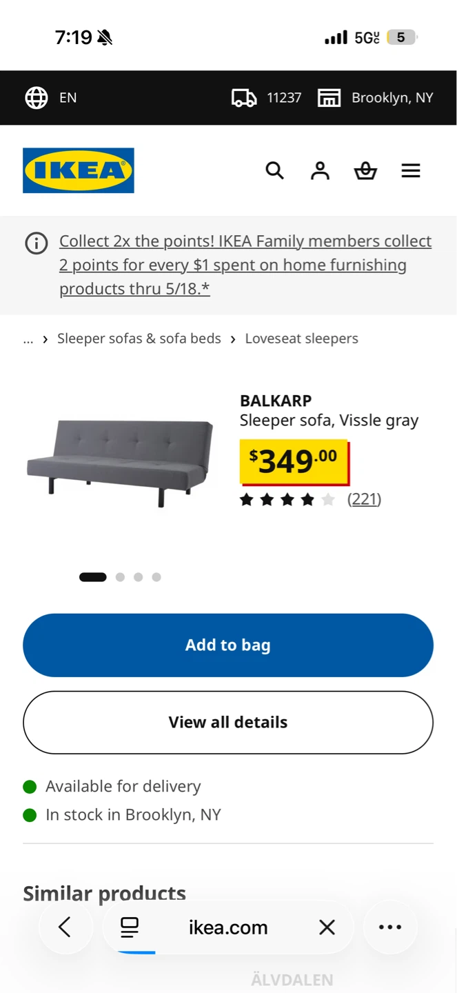 IKEA BALKARP Sleeper sofa, Vissle gray
