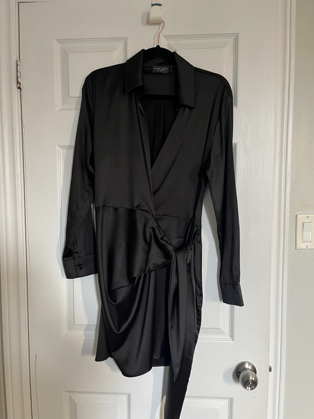 Honey-Black Satin Wrap Dress