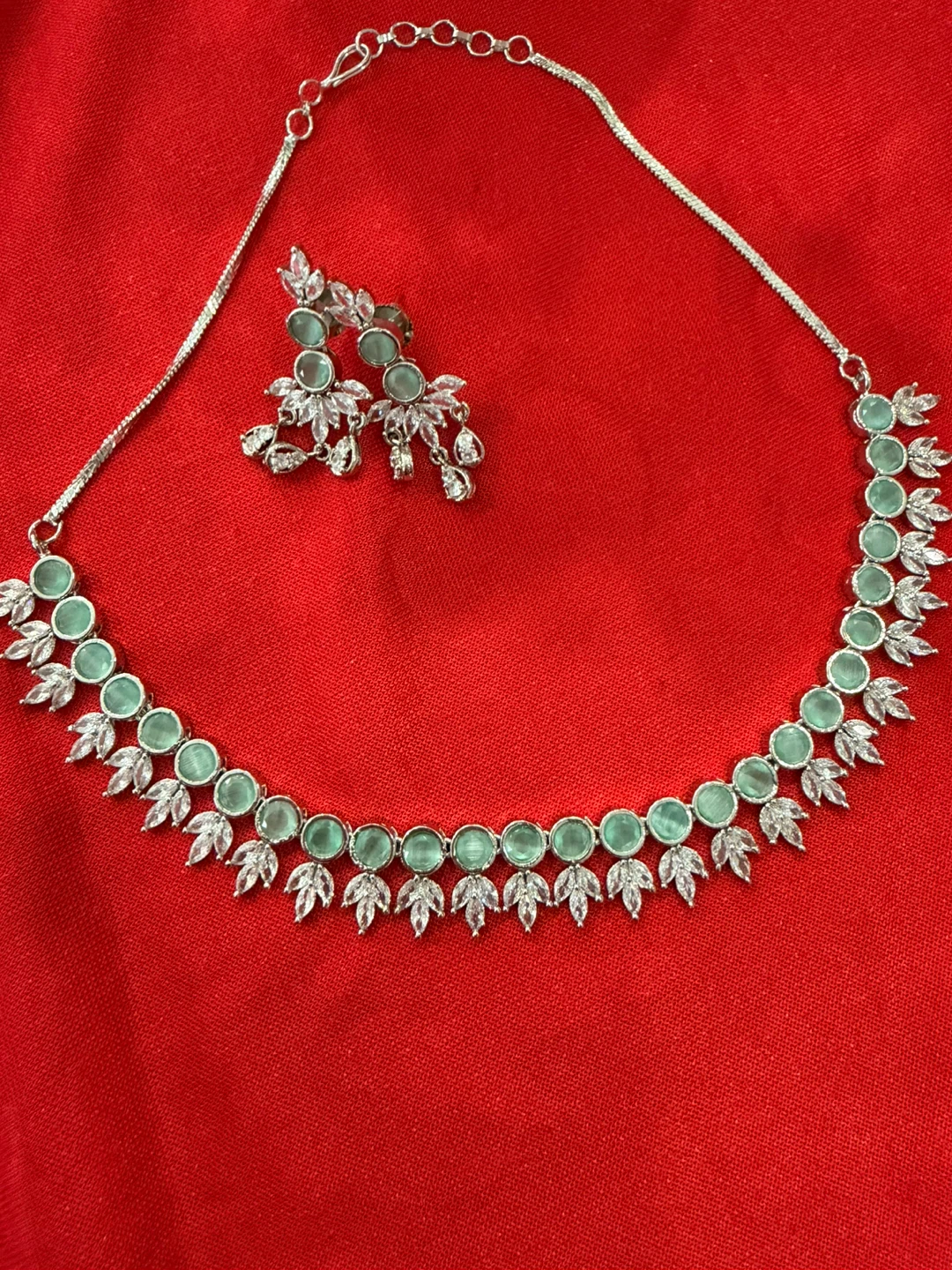 Mint Green & Clear Stone Necklace and Earring Set - photo 2