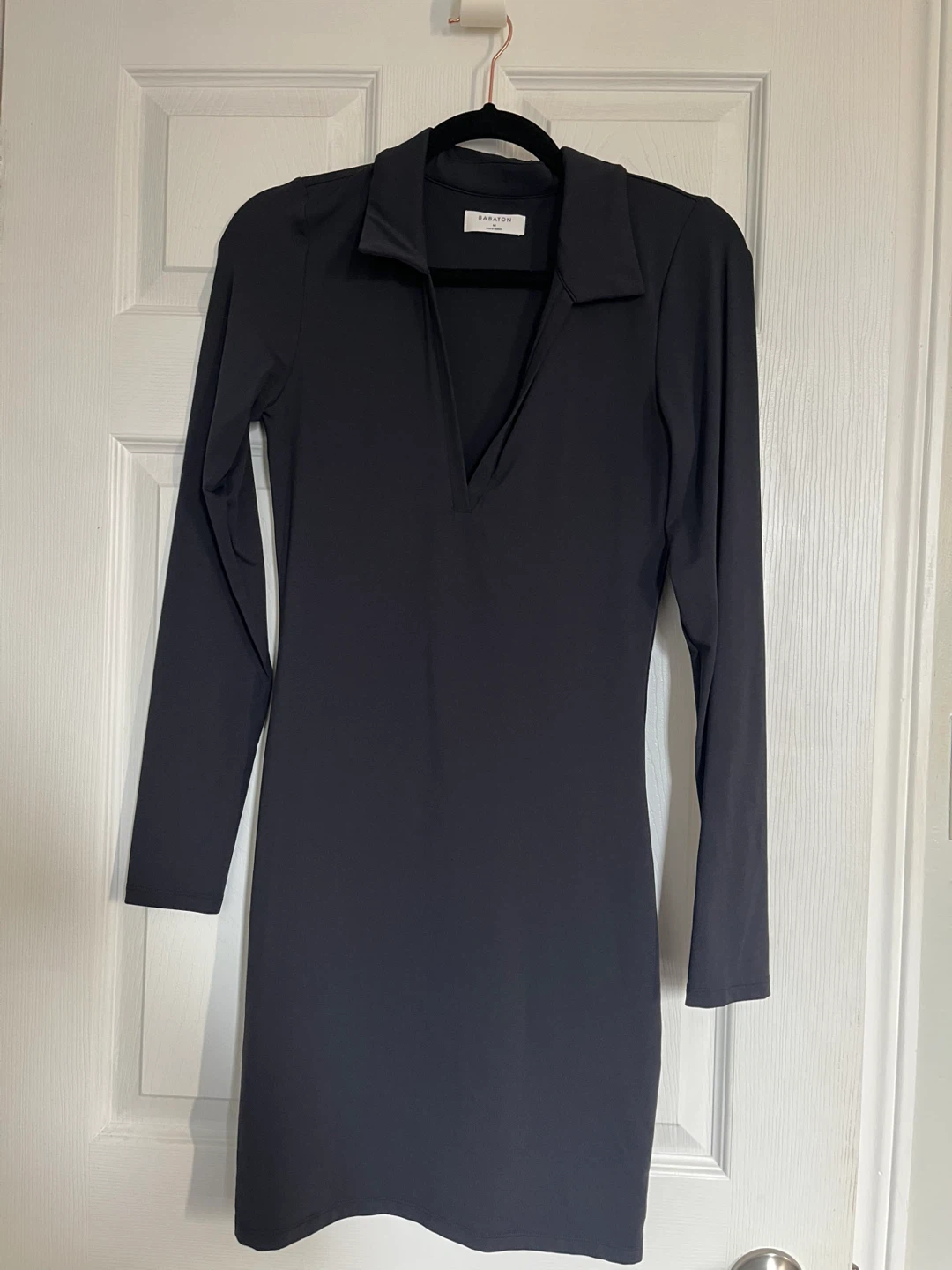 Babaton Black Long Sleeve Collared Mini Dress - Size M