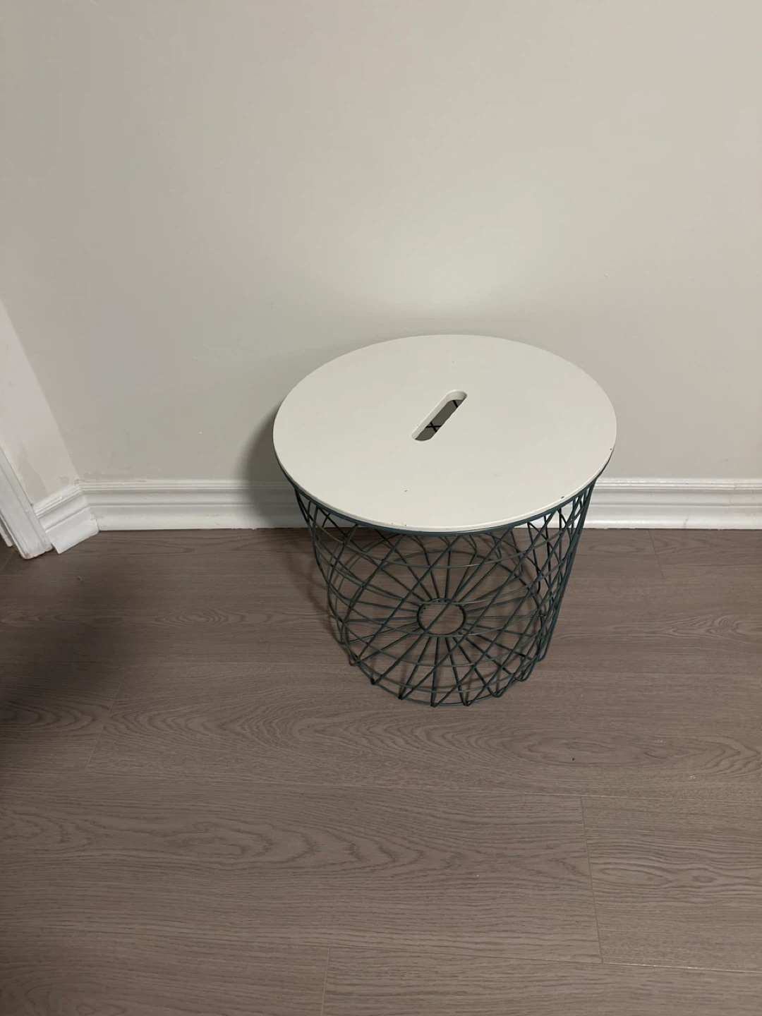 IKEA Wire Basket Side Table with White Lid