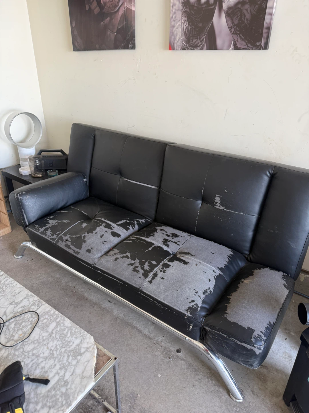 Black Faux Leather Futon Sofa