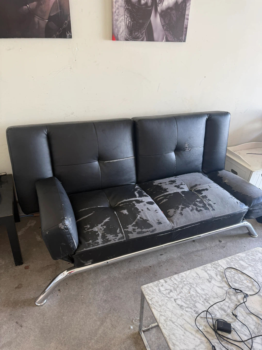 Black Faux Leather Futon Sofa - photo 2