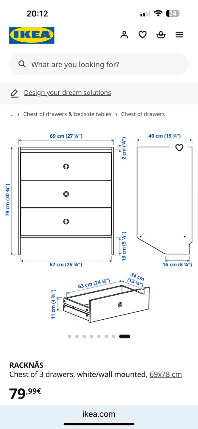 IKEA RACKNÄS 3 Drawer Chest - White - photo 2