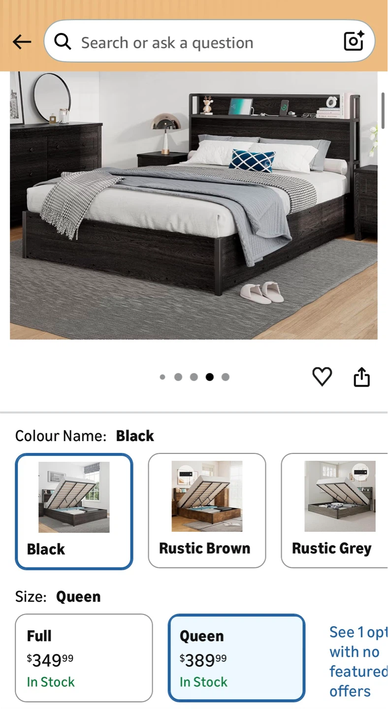 Queen Size Black Storage Bed with Charging Station - photo 2
