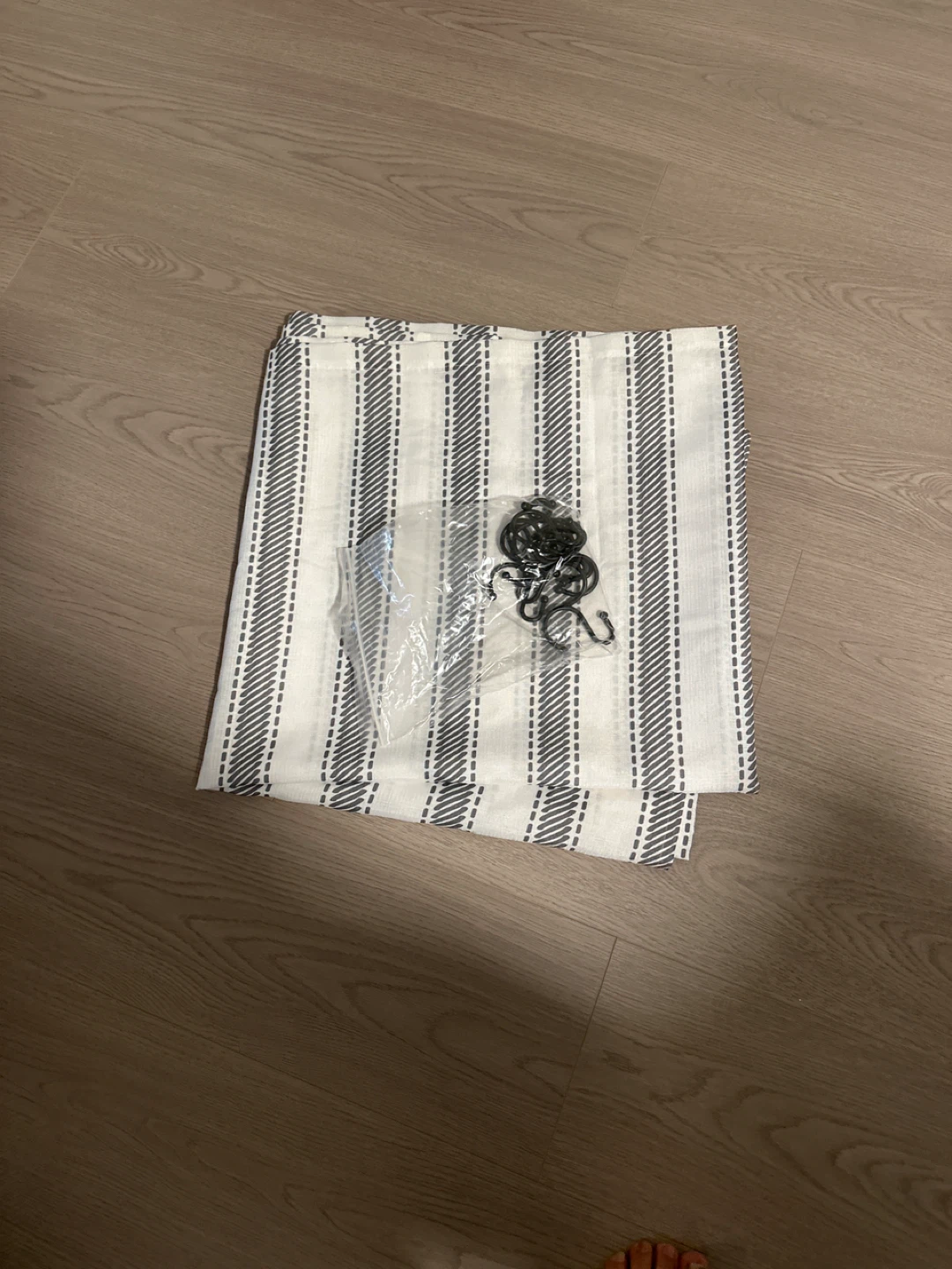 Shower curtain White and Grey Striped Curtain Panel with Hooks
