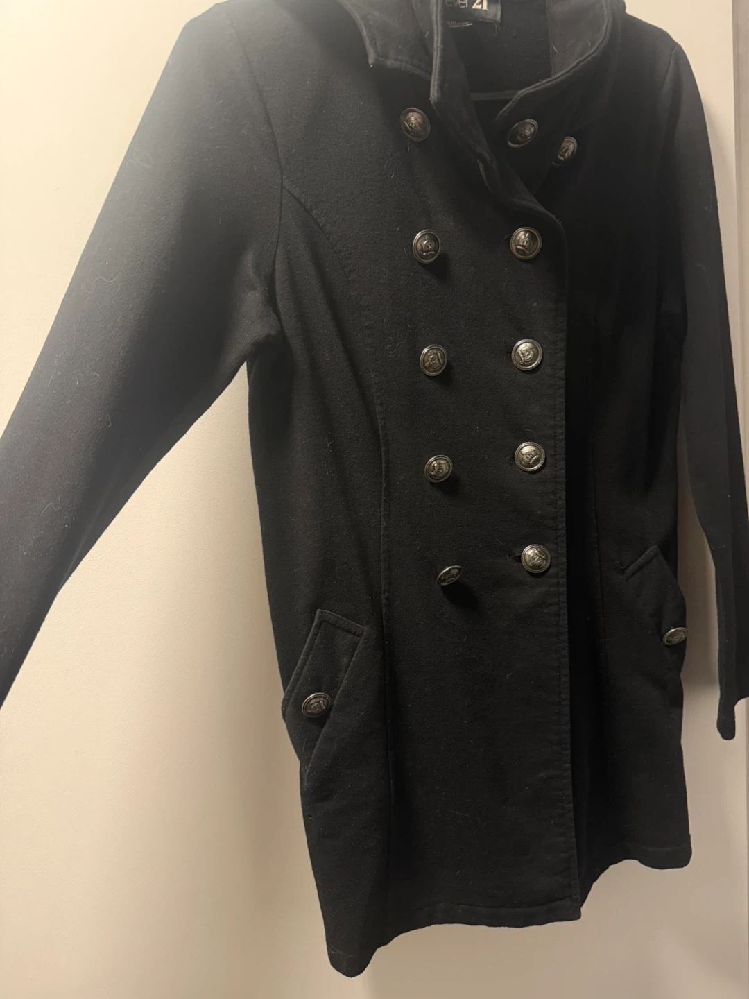 Forever 21 Black Double-Breasted Peacoat with Hood - photo 2