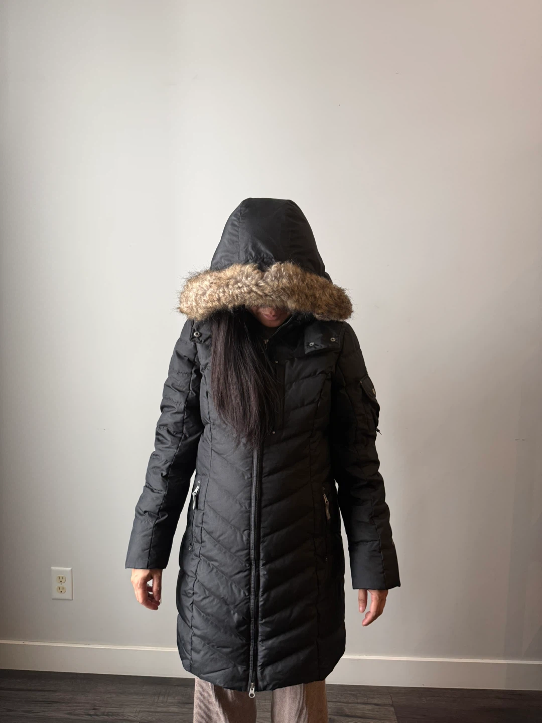 Eddie Bauer Women's Black Puffer Parka with Fur Hood