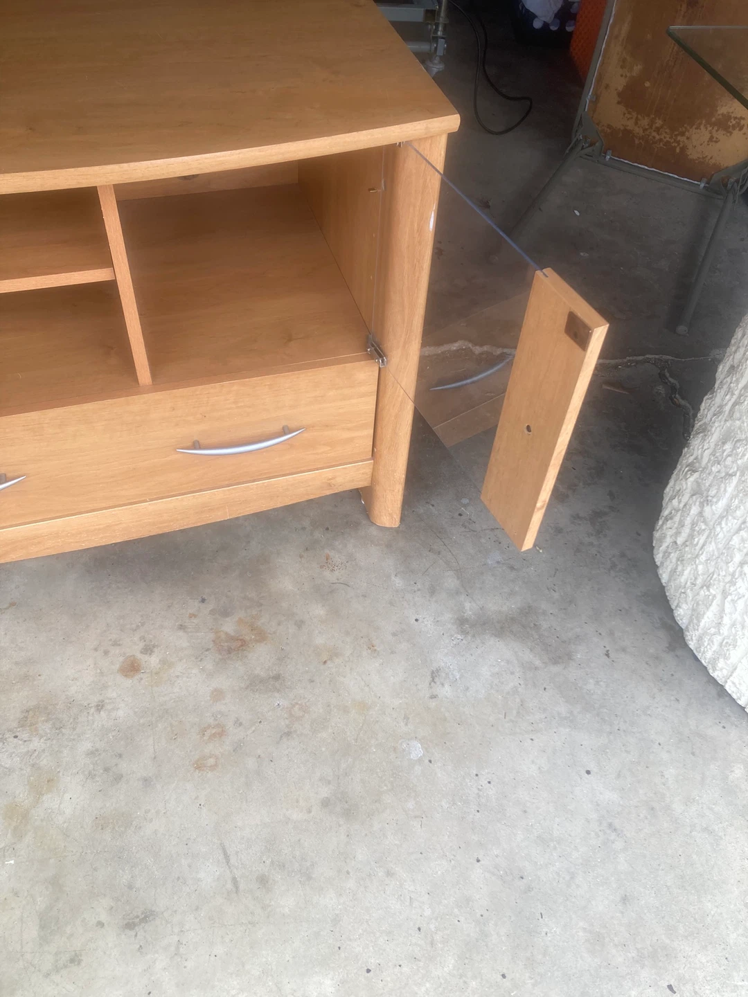 Light Wood Media Console with Glass Doors and Drawers - photo 5