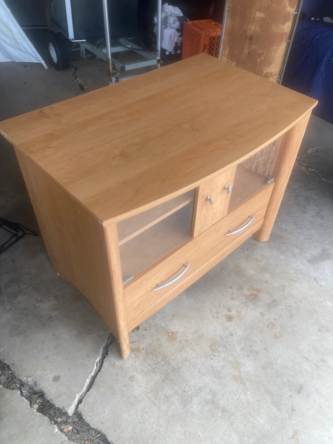Light Wood Media Console with Glass Doors and Drawers - photo 2