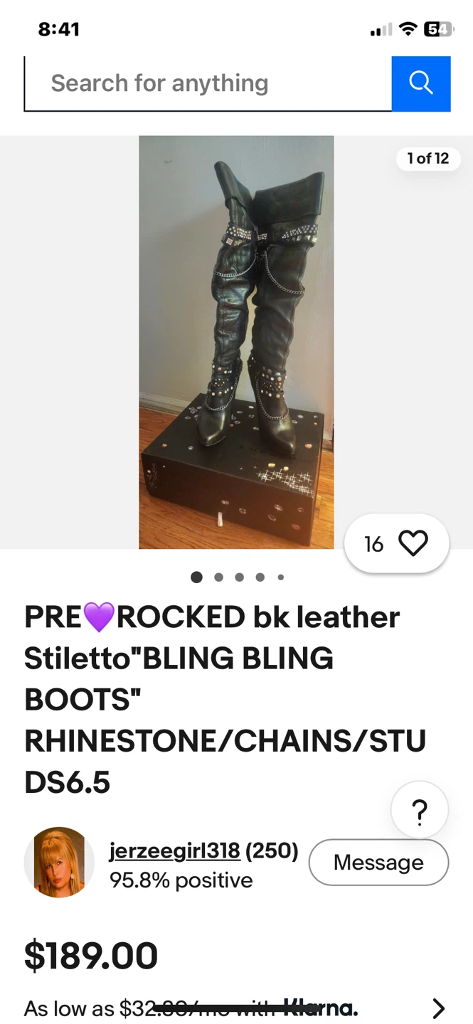bk leather vintage Stiletto"BLING BOOTS" RHINESTONE/CHAINS - photo 4