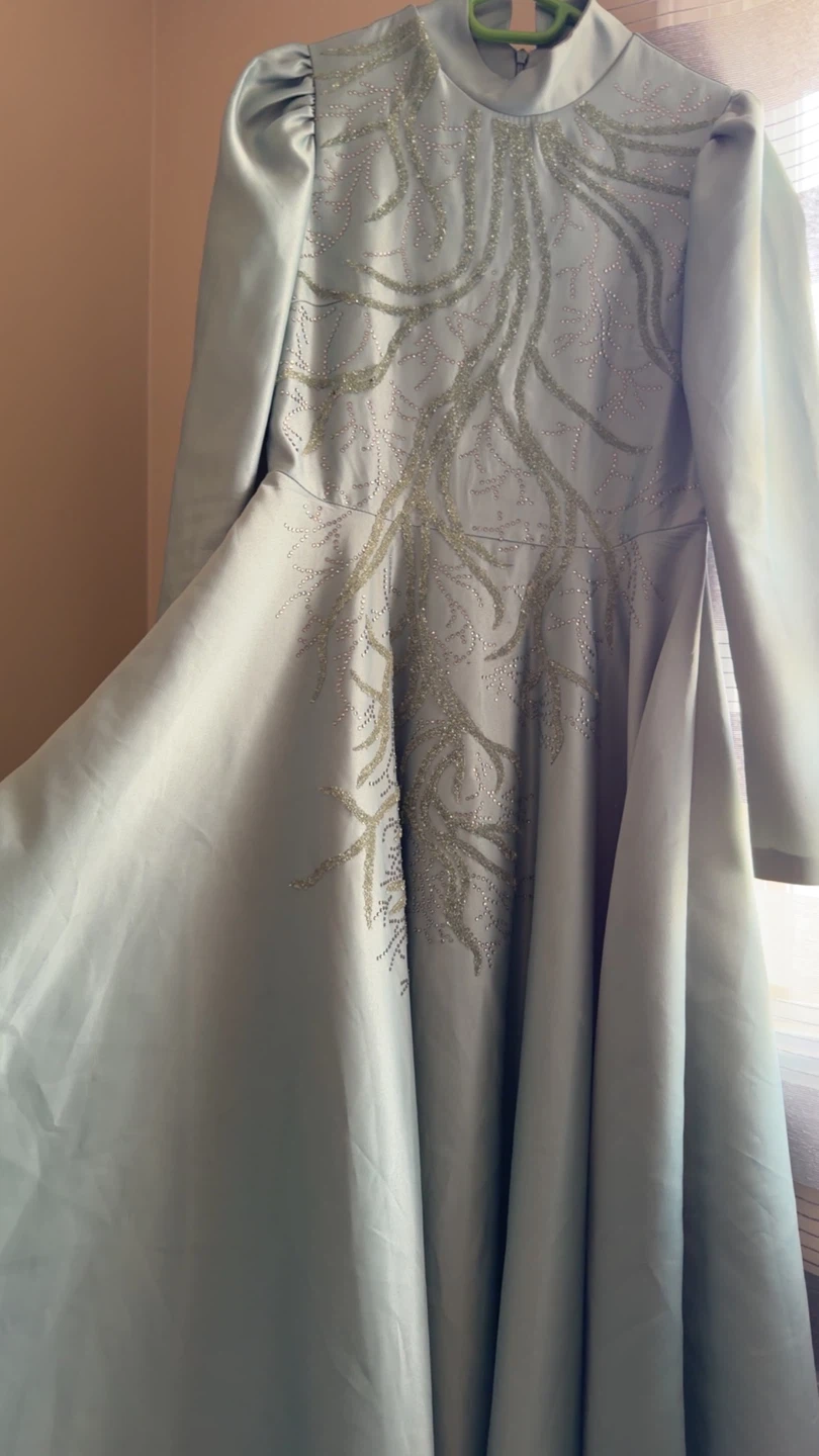 Light Blue Beaded Long Sleeve Gown - photo 3