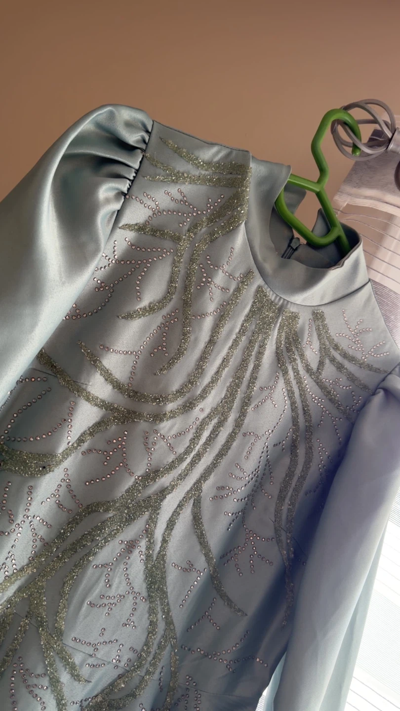 Light Blue Beaded Long Sleeve Gown - photo 4