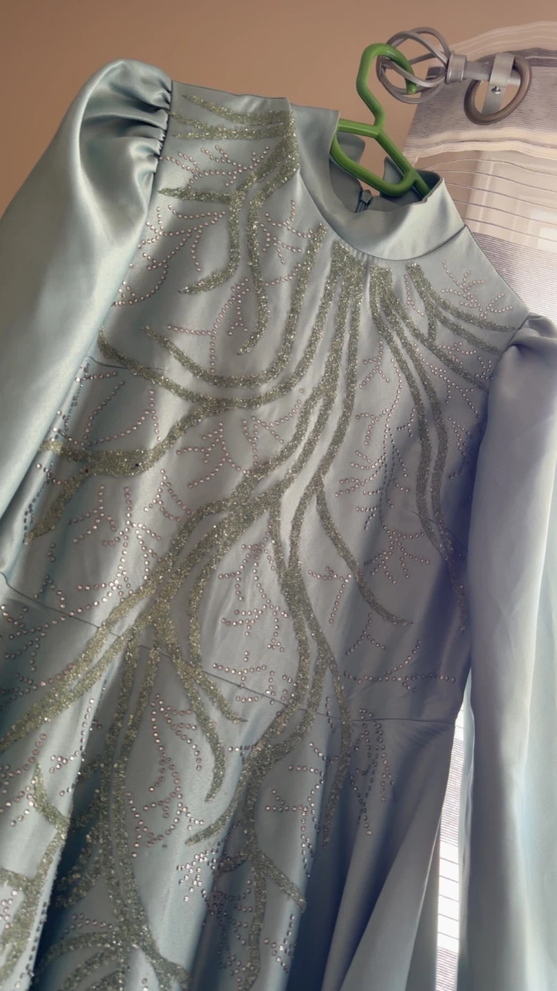 Light Blue Beaded Long Sleeve Gown - photo 2