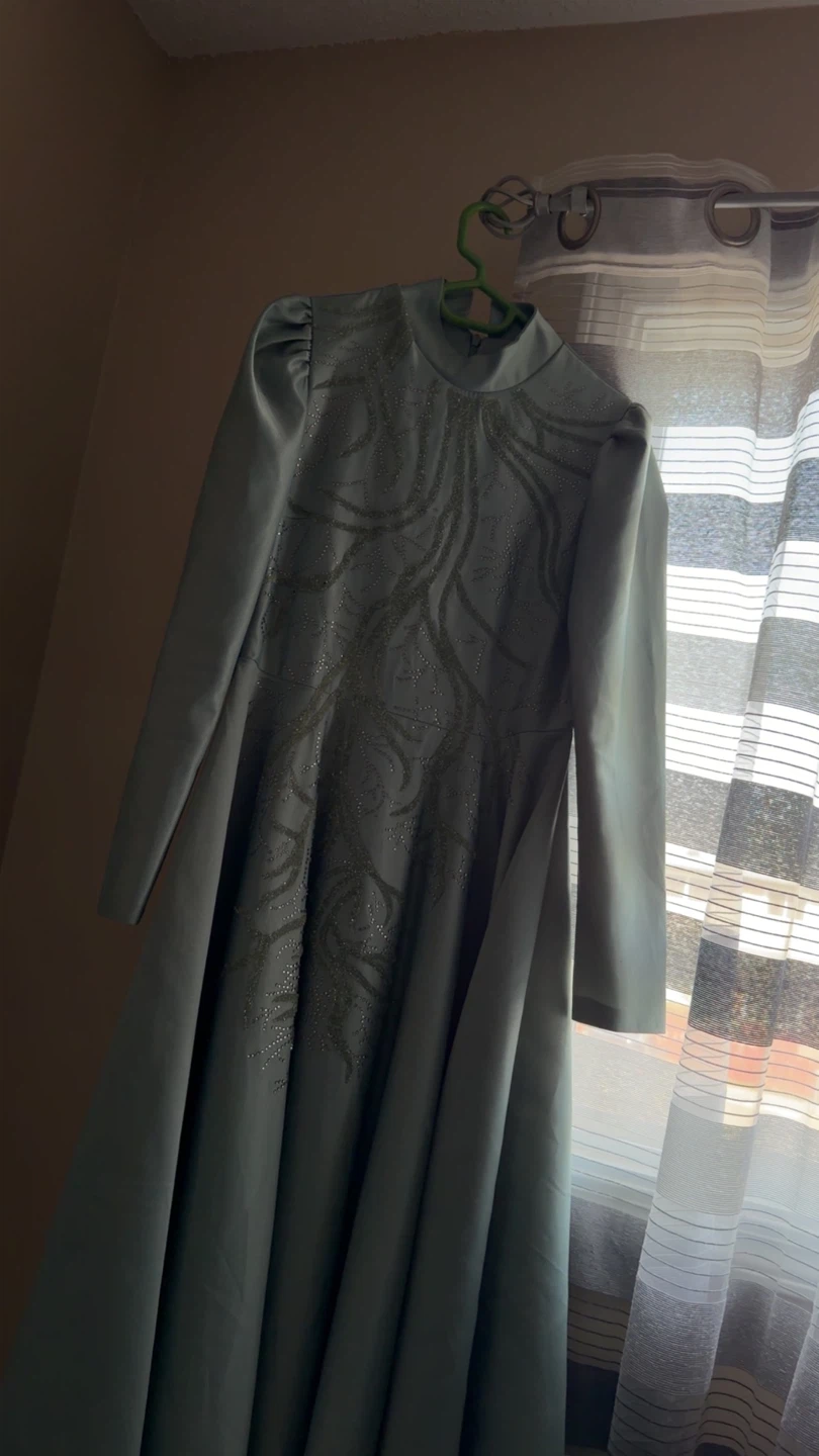 Light Blue Beaded Long Sleeve Gown