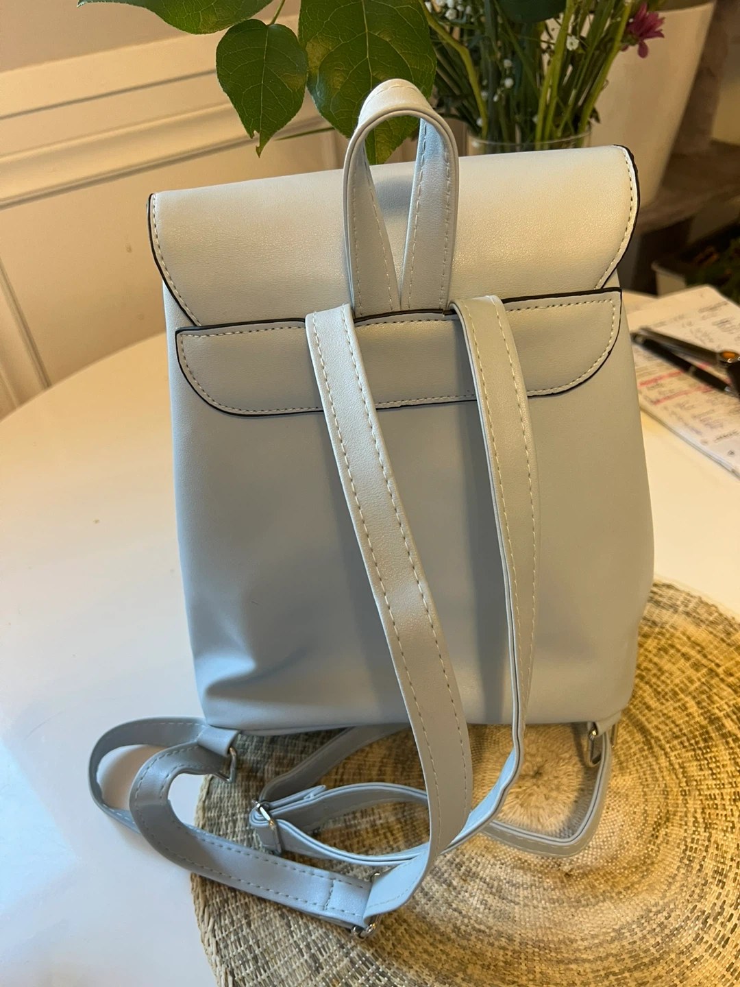 Light Blue Faux Leather Drawstring Backpack - photo 2
