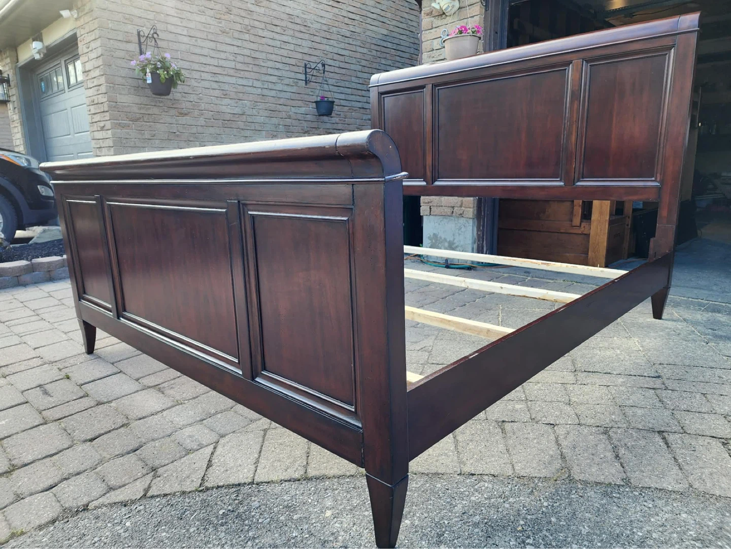 Dark Wood Sleigh Bed Frame - photo 2