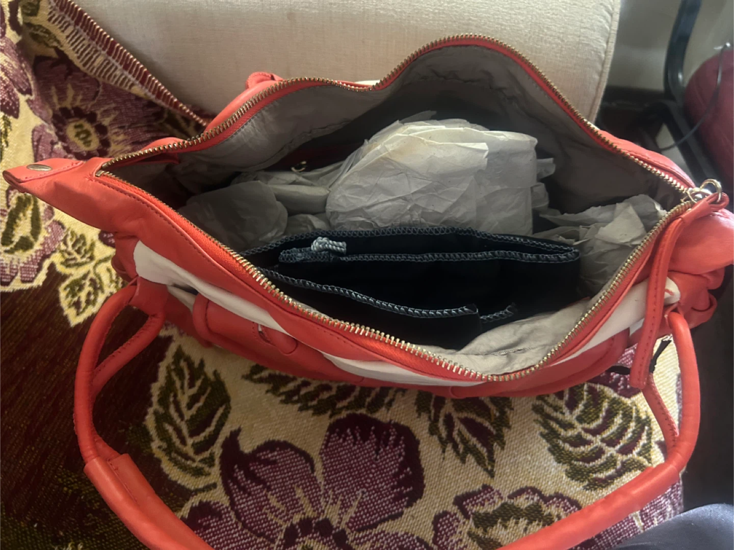 Cynthia Rowley Coral and White Leather Satchel Handbag - photo 3