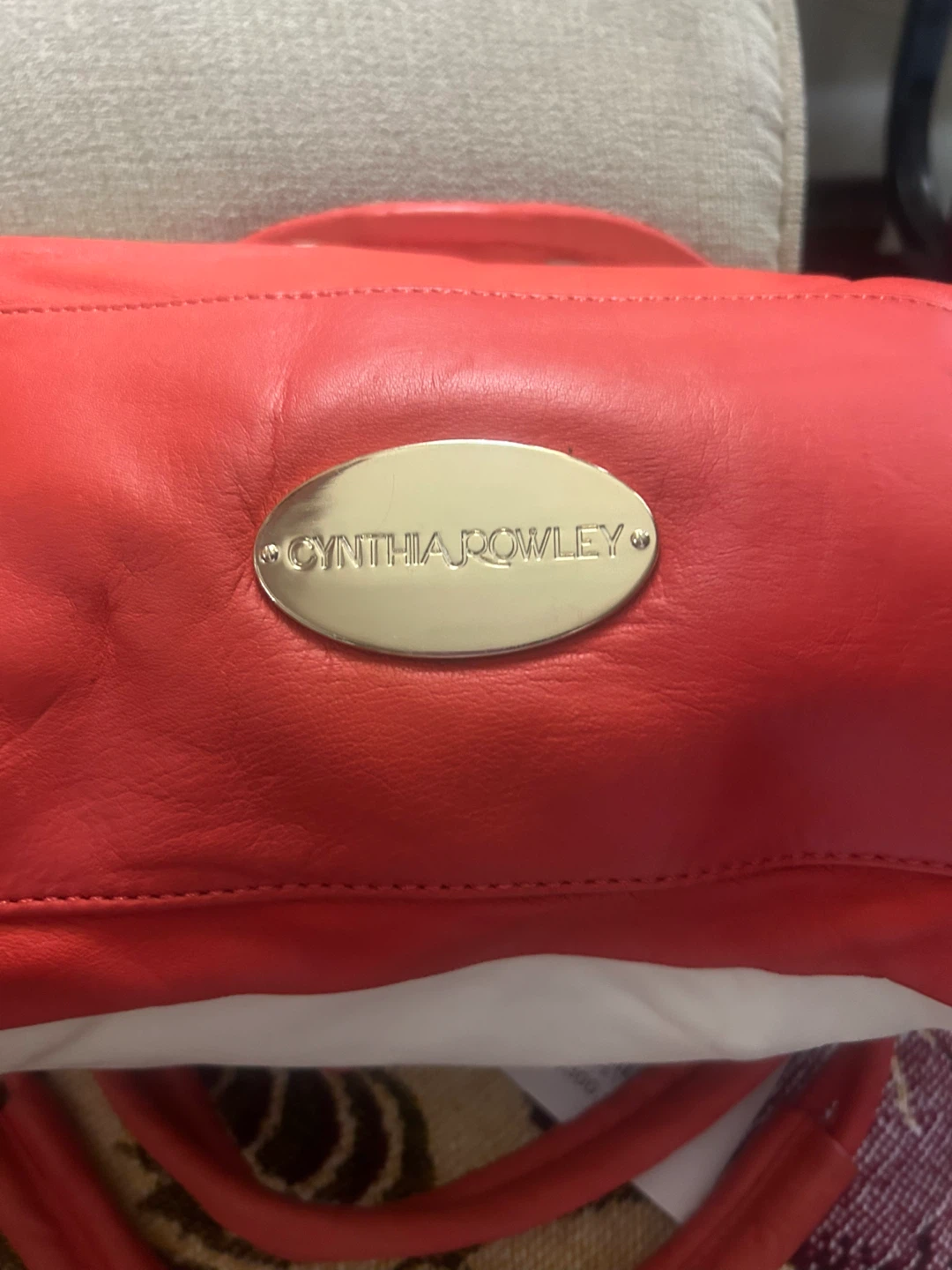 Cynthia Rowley Coral and White Leather Satchel Handbag - photo 2