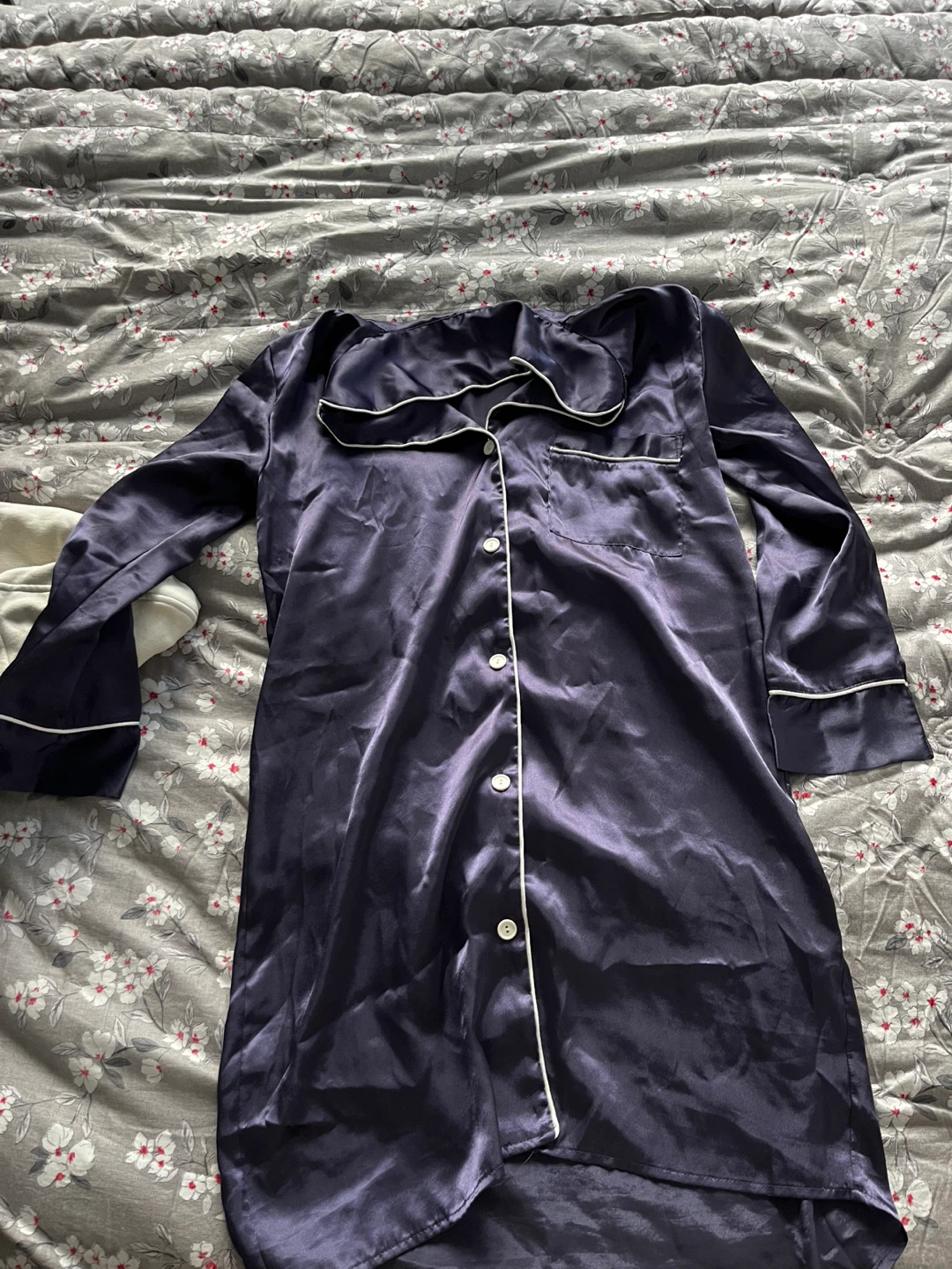 Navy Blue Satin Pajama Top