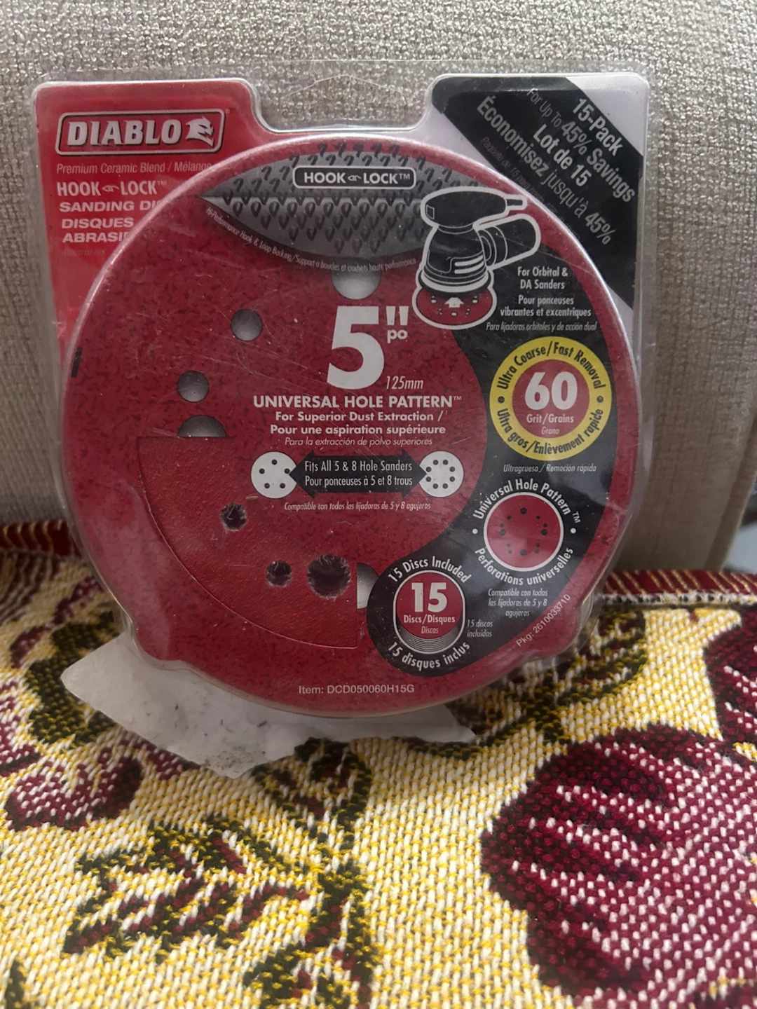 Diablo 5" 15-Pack Universal Hole Pattern Sanding Discs 60 Grit