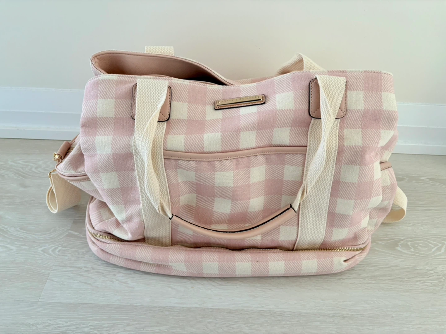 POPPY & PEONIES - pink gingham travel bag