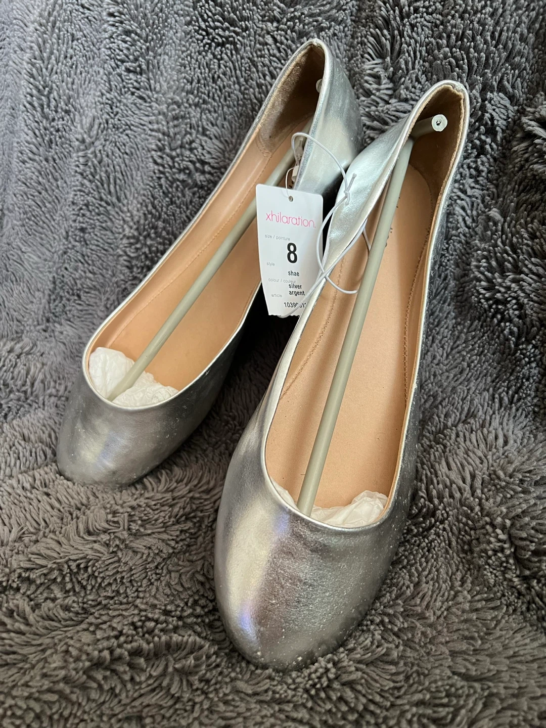 Exhilaration Silver Ballet Flats Size 8