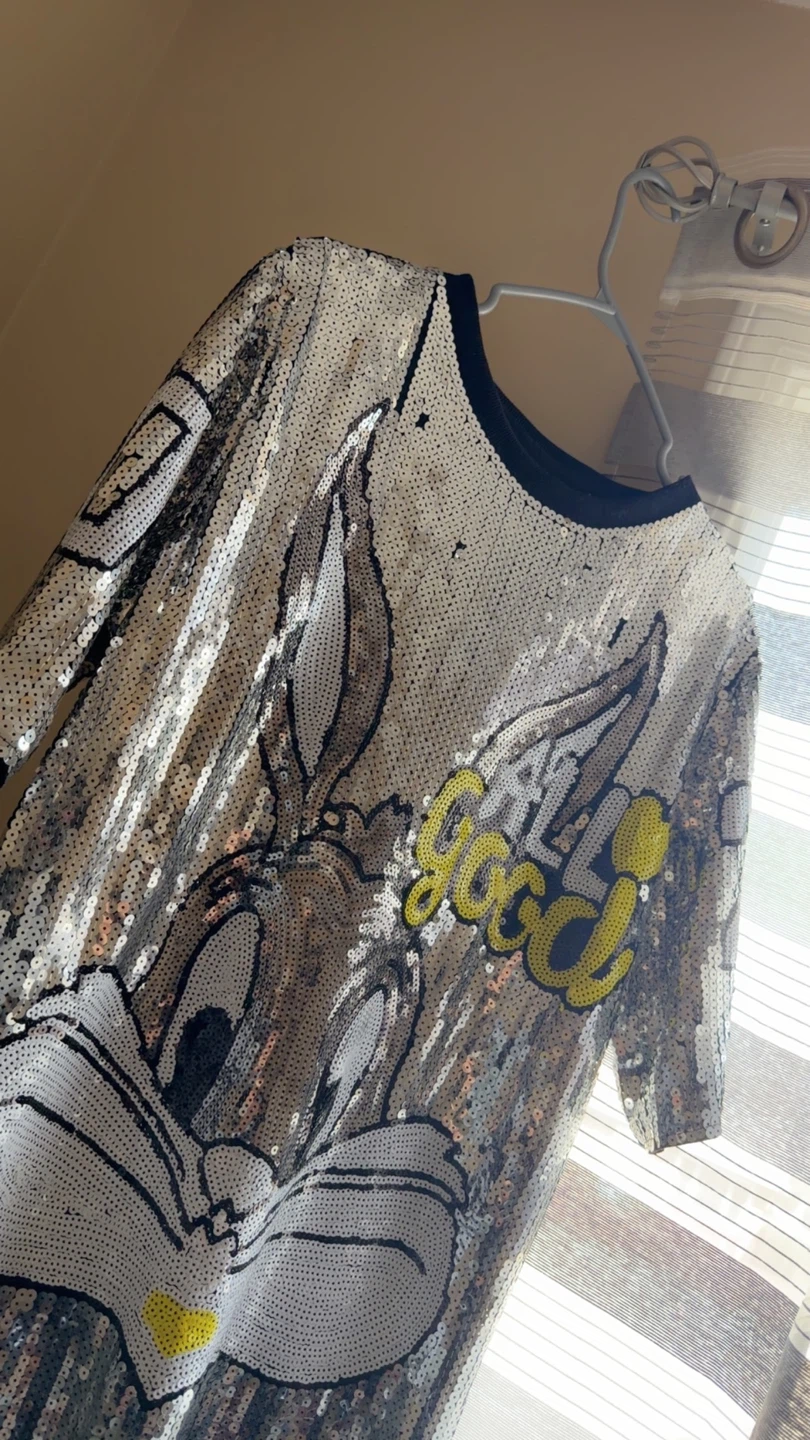 Sequin Bugs Bunny T-Shirt Dress with Fringe - photo 2