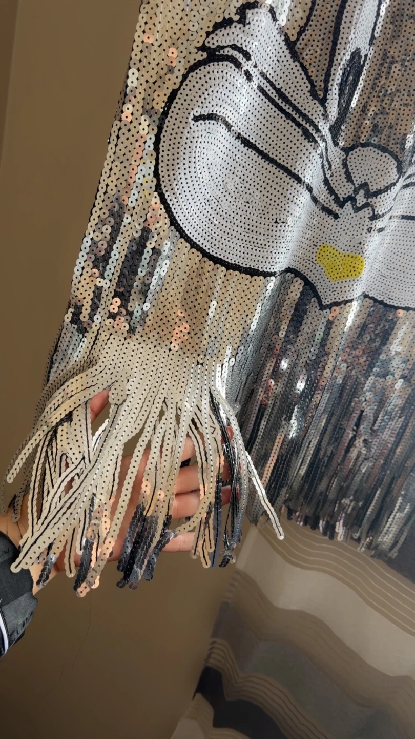 Sequin Bugs Bunny T-Shirt Dress with Fringe - photo 3
