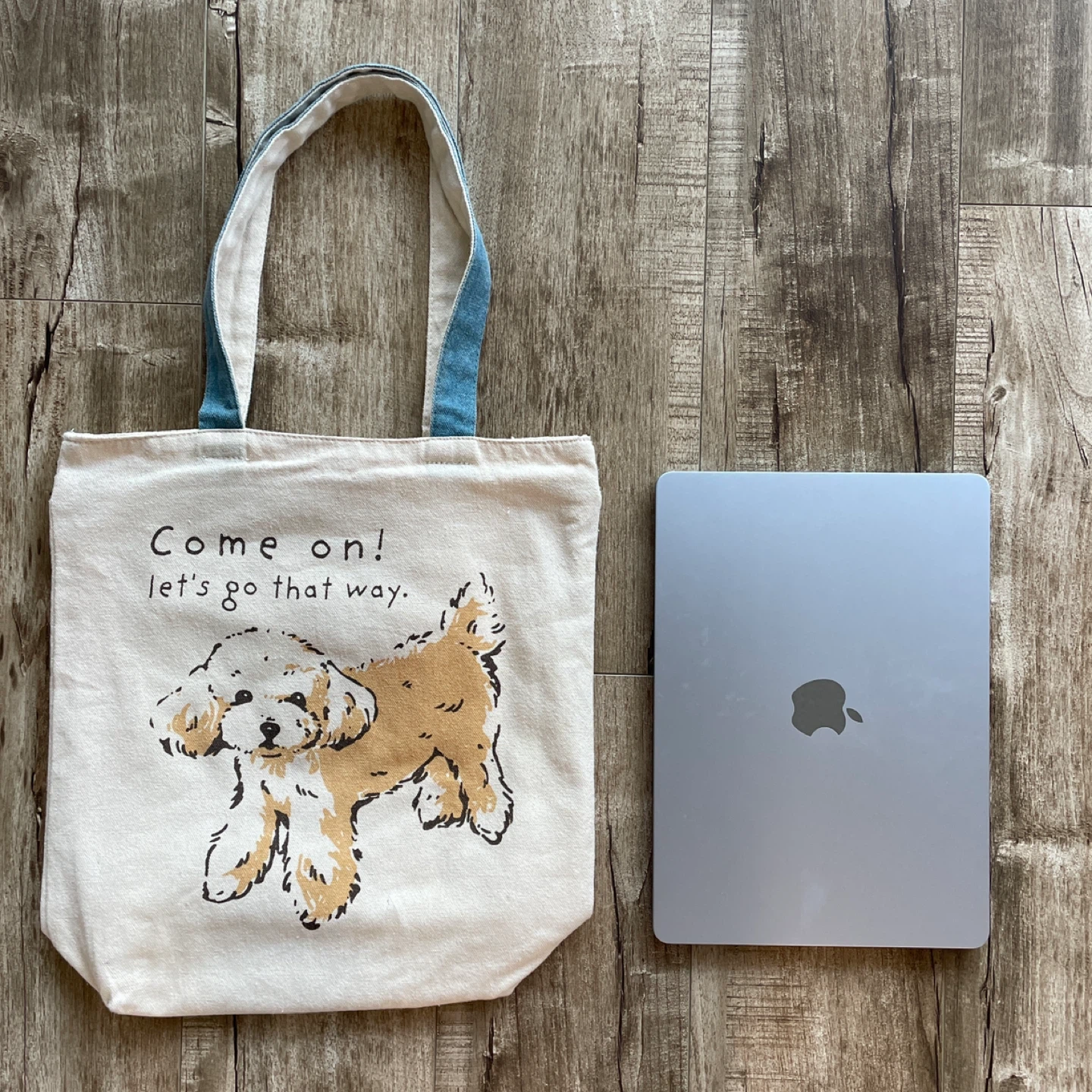 Japanese Dog Graphic Canvas Tote Bag with Zipper