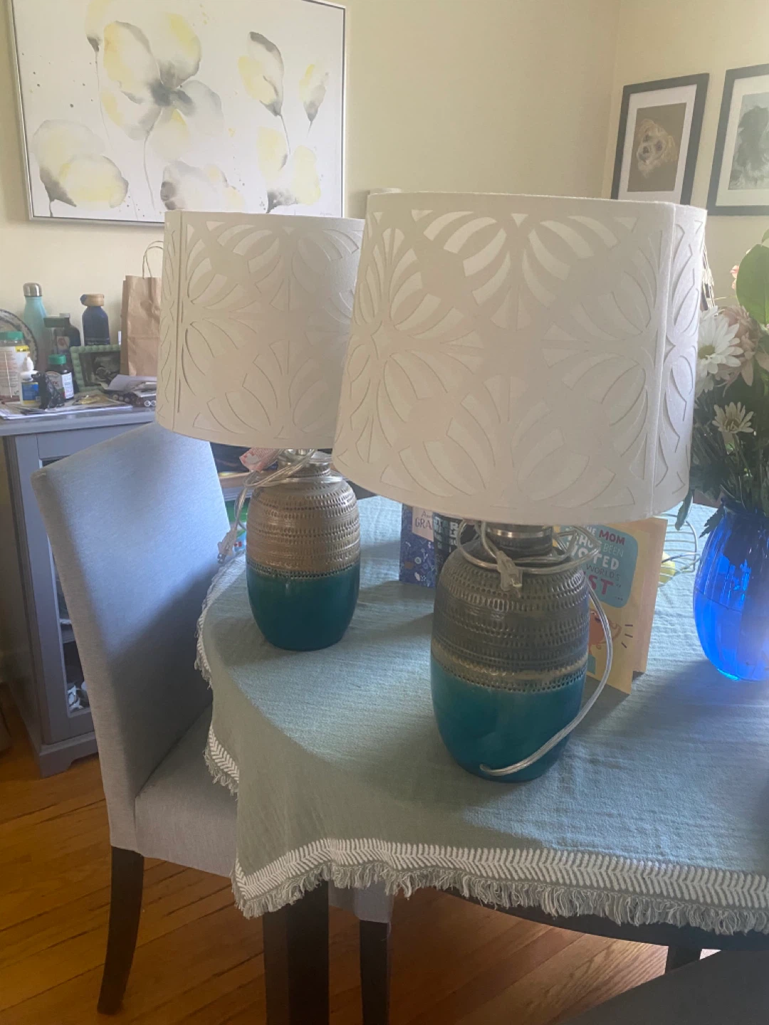 Ceramic lamps with green and beige $15 each - photo 3