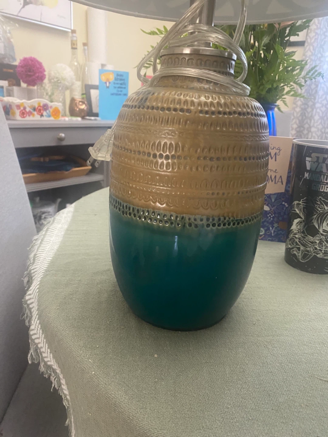 Ceramic lamps with green and beige $15 each