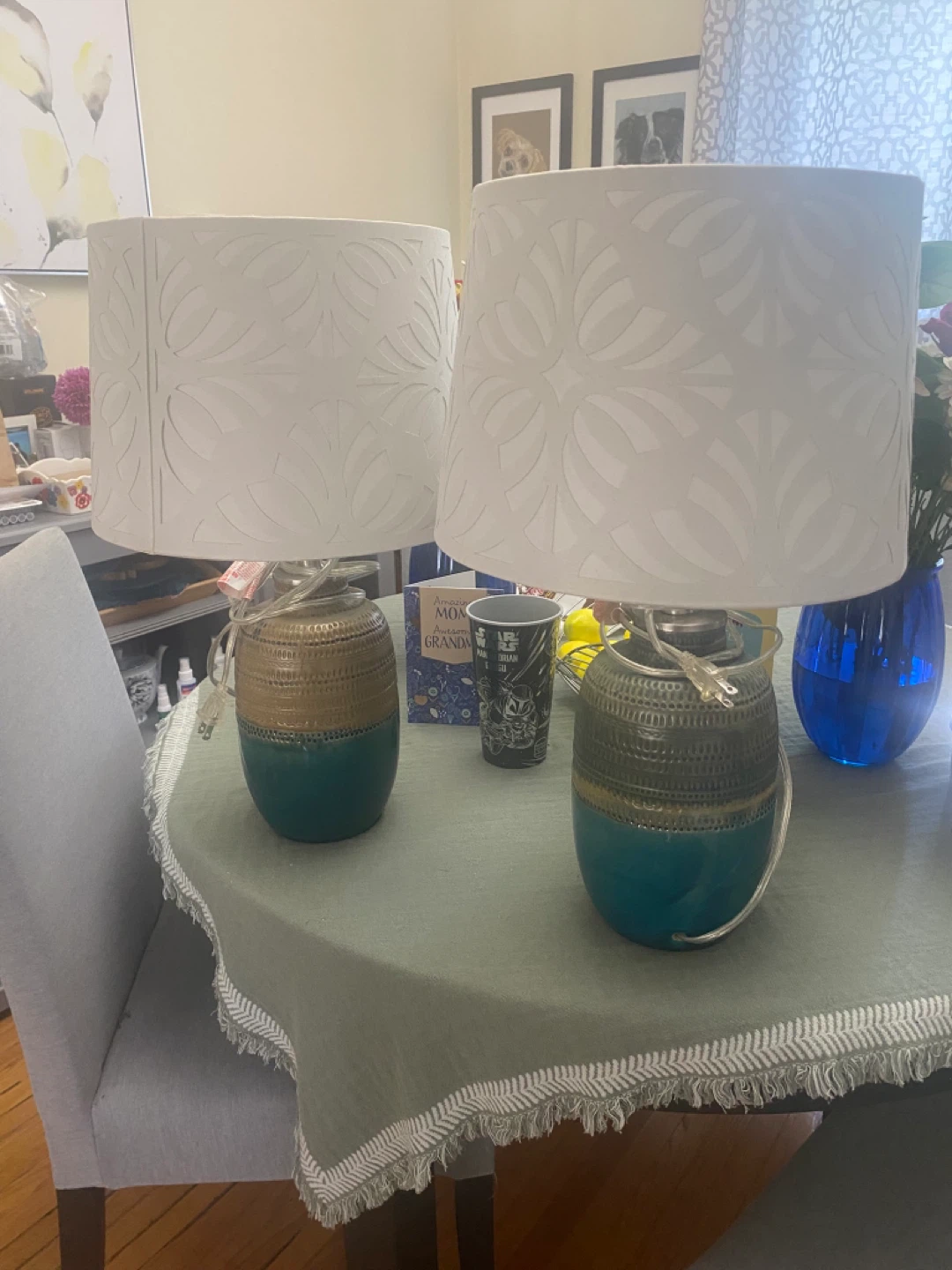 Ceramic lamps with green and beige $15 each - photo 2