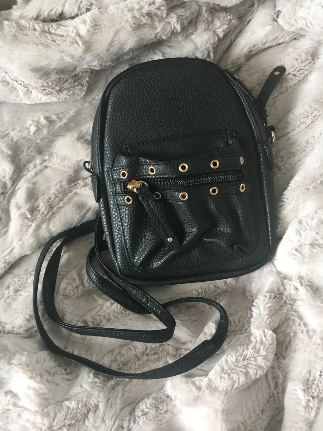Black Faux Leather Mini Backpack Purse