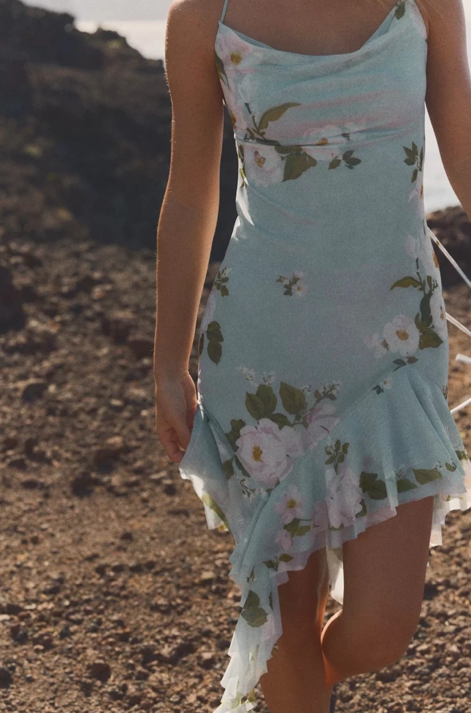 Light Blue Floral Slip Dress Size S - photo 2