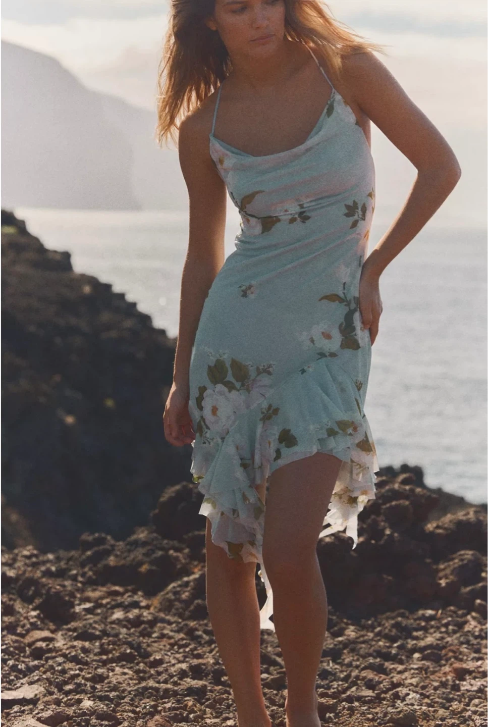 Light Blue Floral Slip Dress Size S