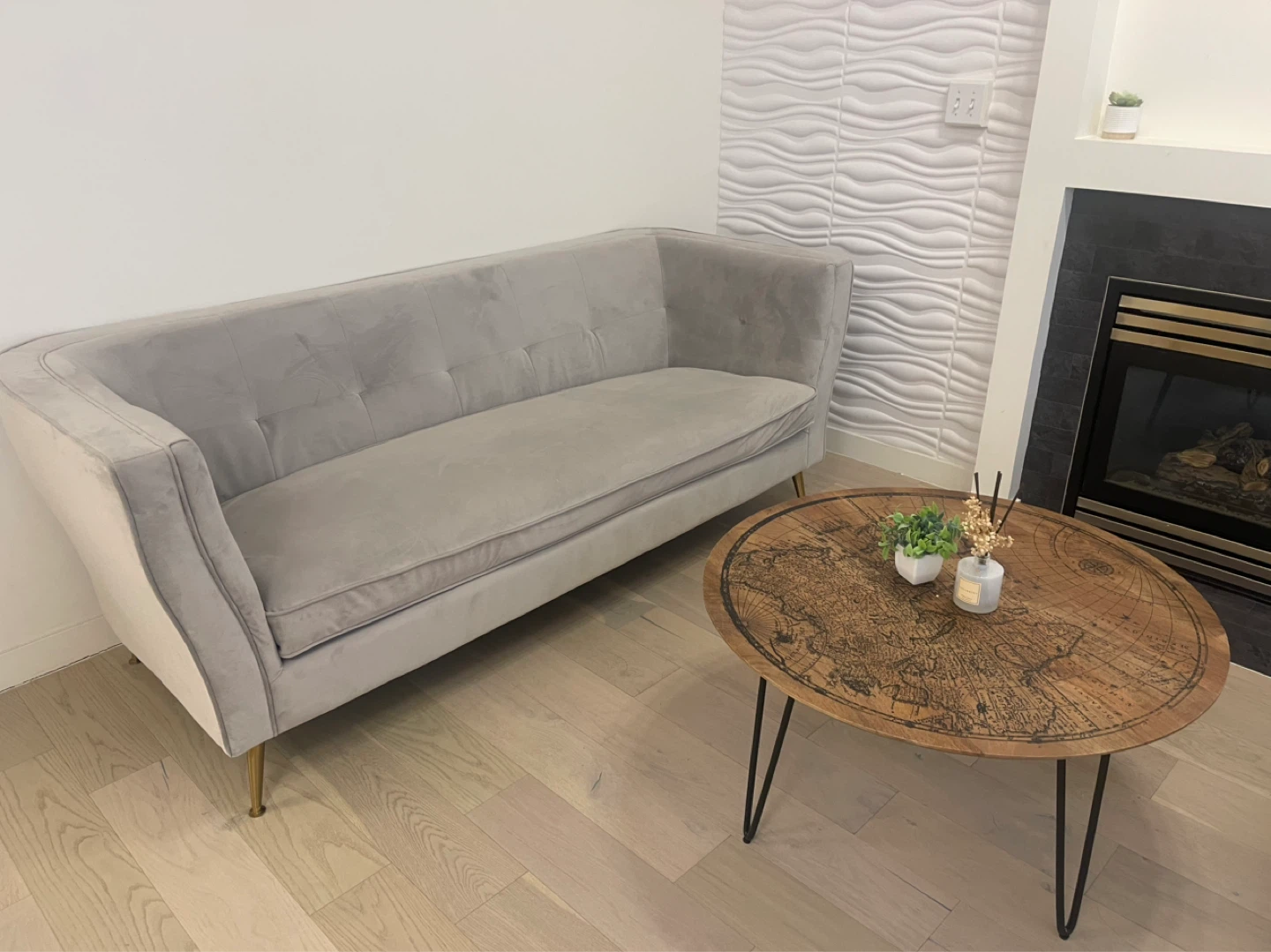 Structube STASIA Velvet Sofa – Light Grey / Gold Legs
