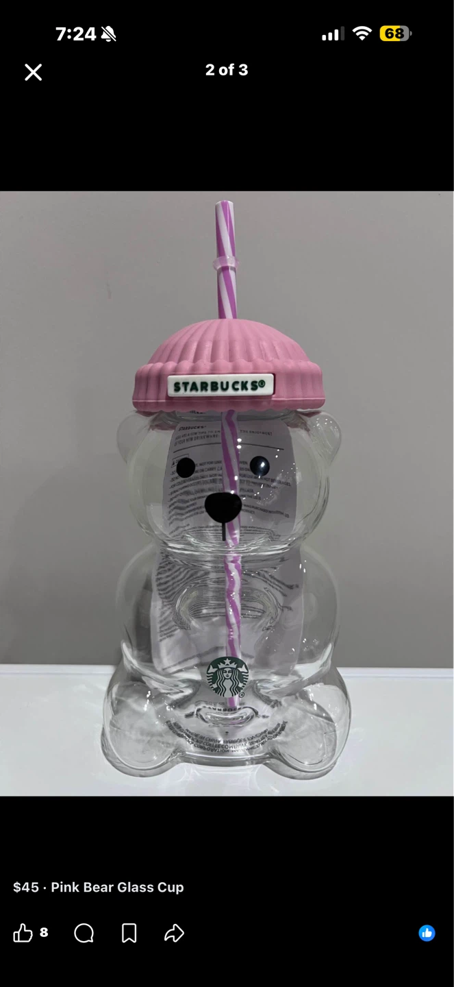 Starbucks Pink Bear Glass Cup with Straw - photo 2