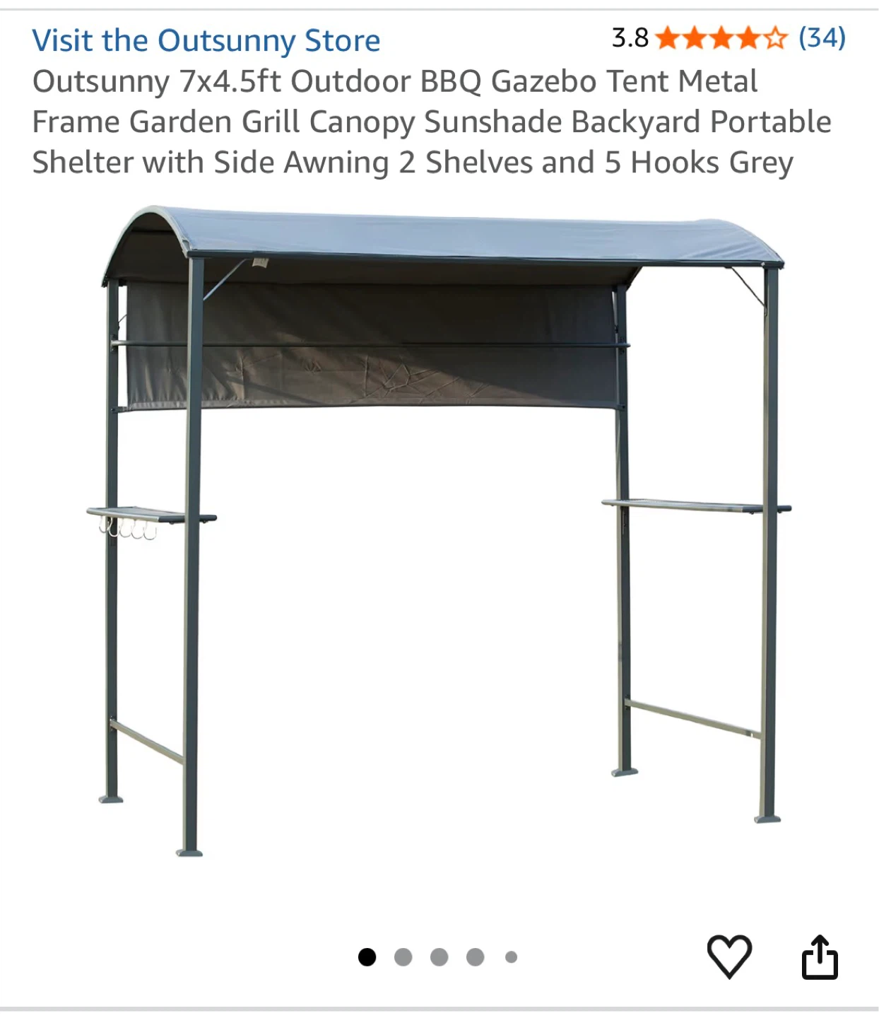 Outsunny 7x4.5ft BBQ Gazebo Tent Canopy Grey