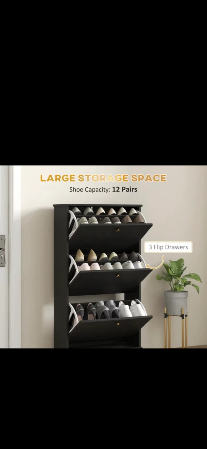 Black 3-Drawer Shoe Cabinet - 12 Pair Capacity - photo 5