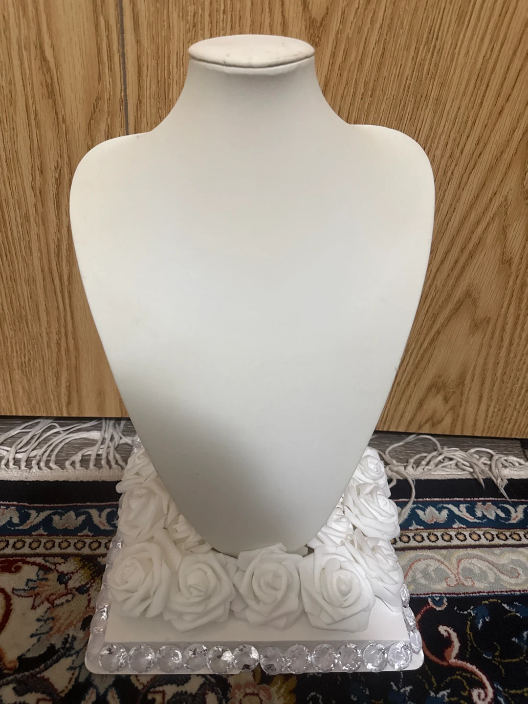 White Rose & Crystal Necklace Bust Display