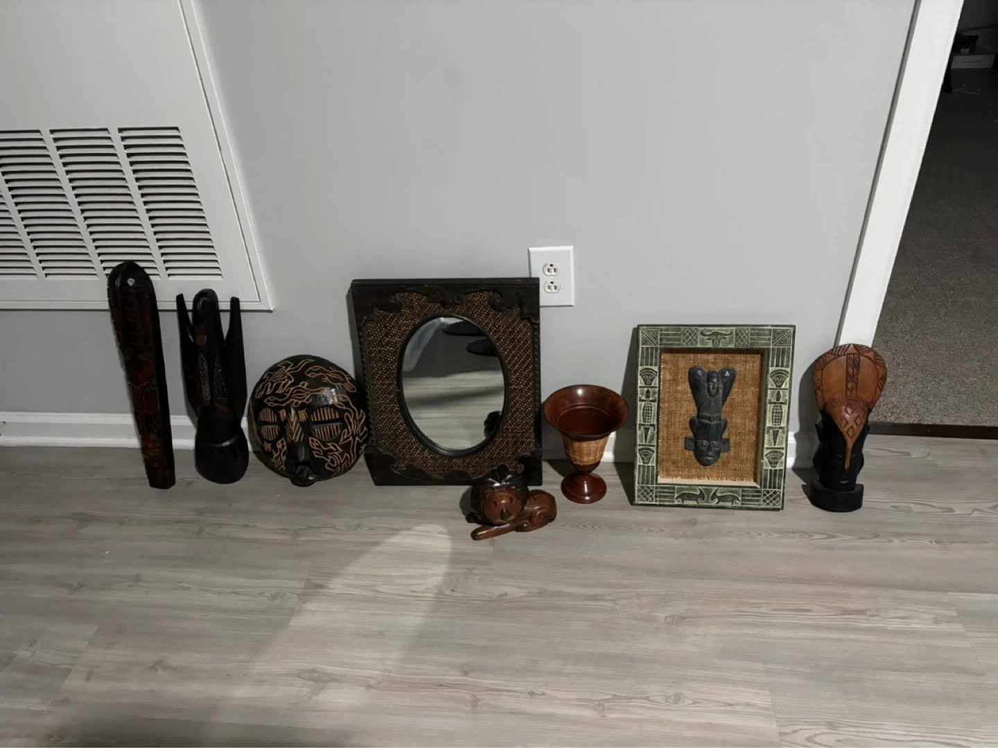 Oval Wall Mirror with Carved Wood Frame