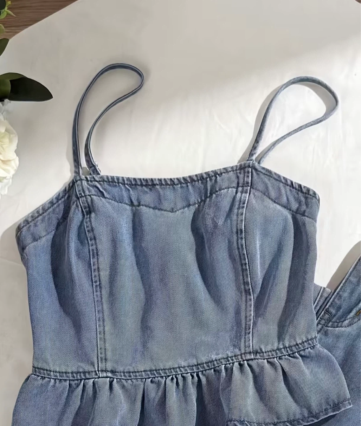 Blue Denim Peplum Cami and Wide Leg Pants Set - photo 5