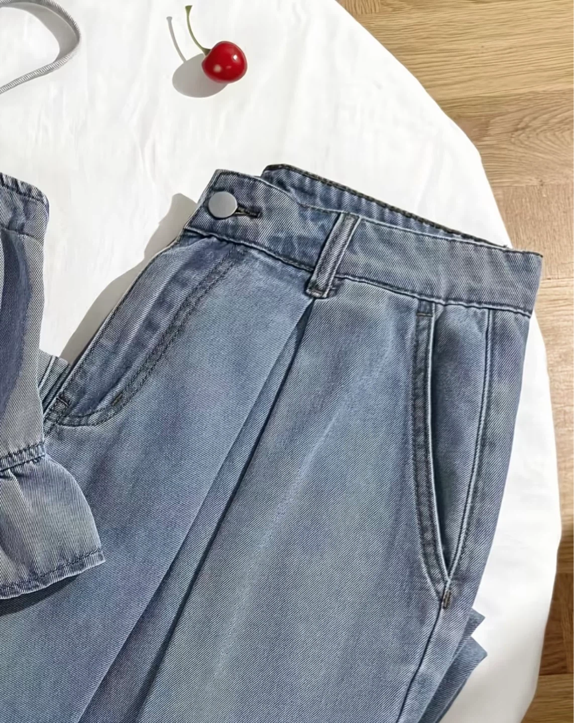 Blue Denim Peplum Cami and Wide Leg Pants Set - photo 4