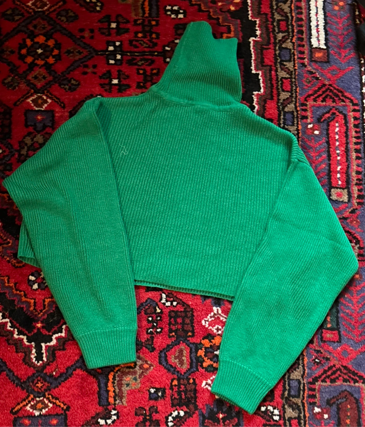 Green Cropped Turtleneck Sweater
