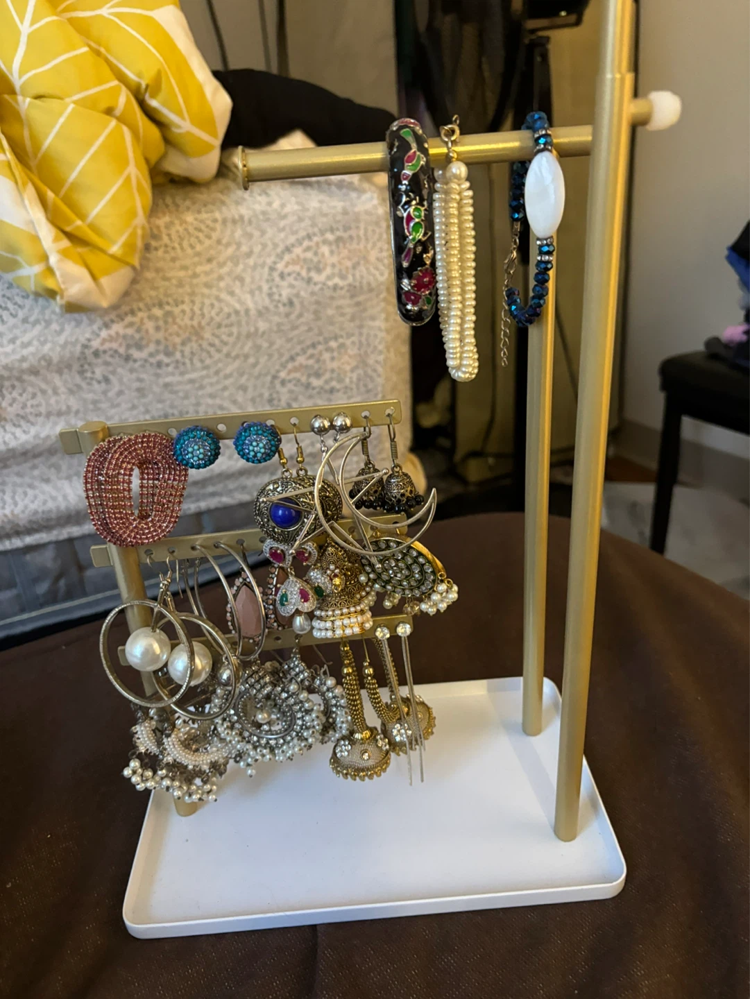 Gold Jewelry Stand with White Tray
