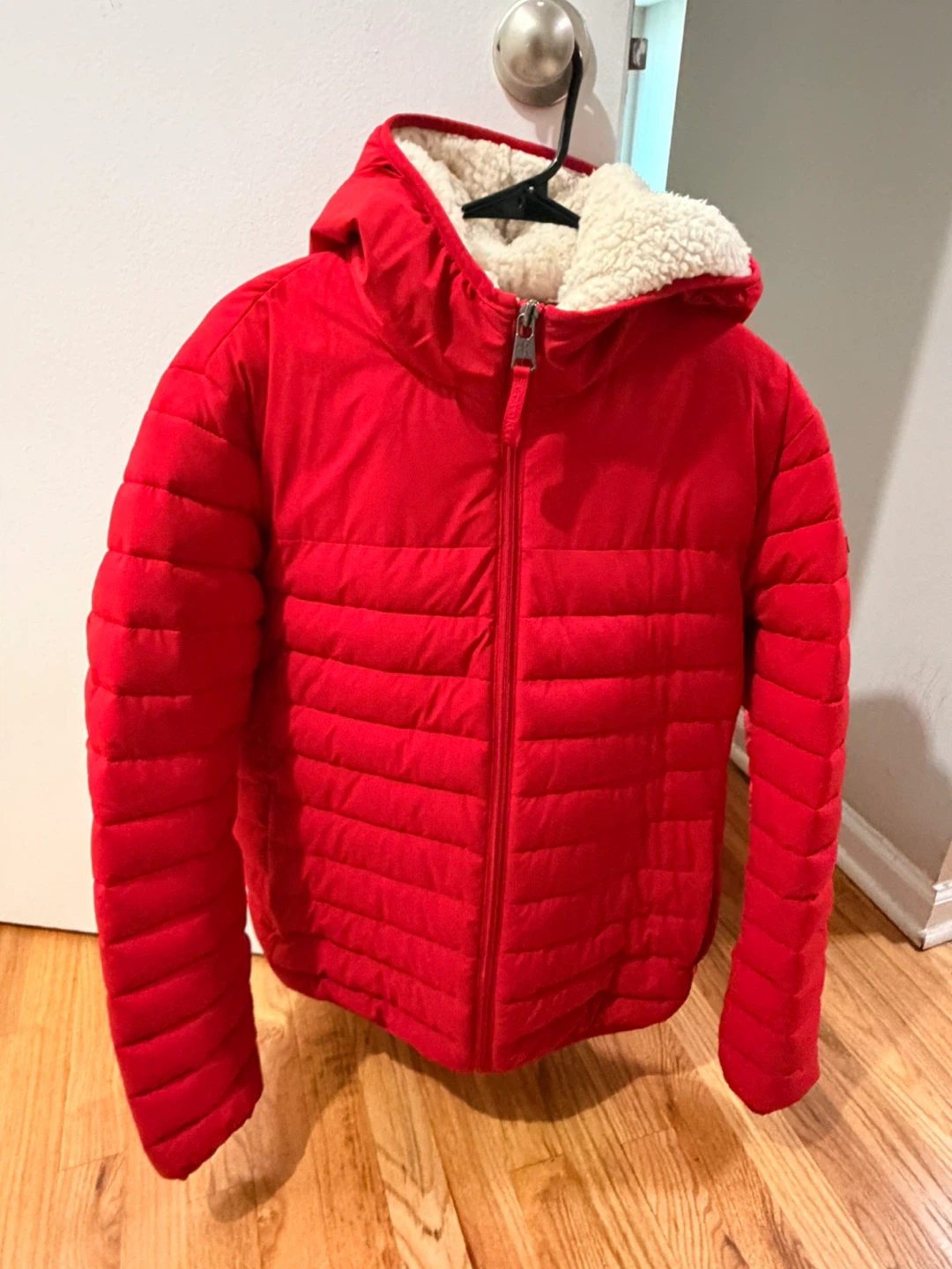 Calvin Klein Red Puffer Jacket with Sherpa Lining - Size M