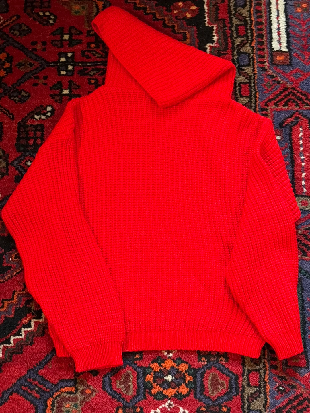 Red Knit Sweater with Cowl Neck