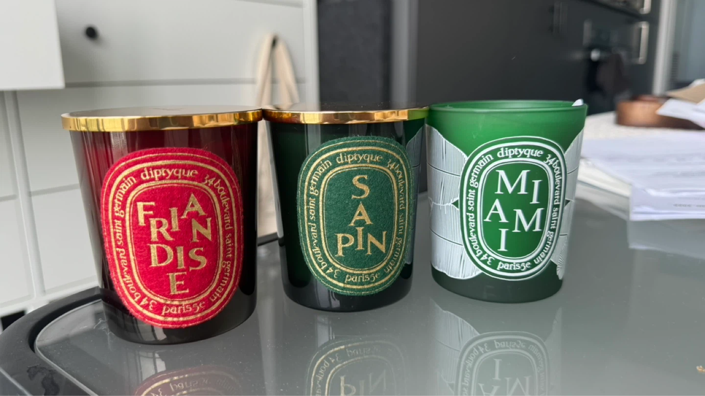 Diptyque Scented Candles (Baies, Sapin, Miami)
